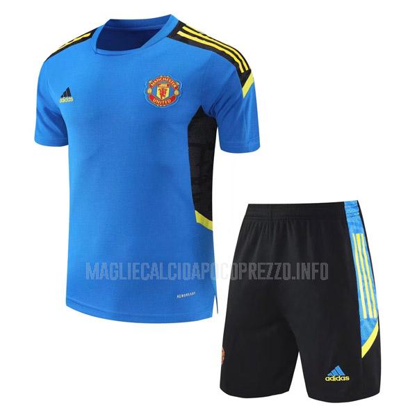 maglietta allenamento e pantaloni manchester united 08g7 blu 2021-22