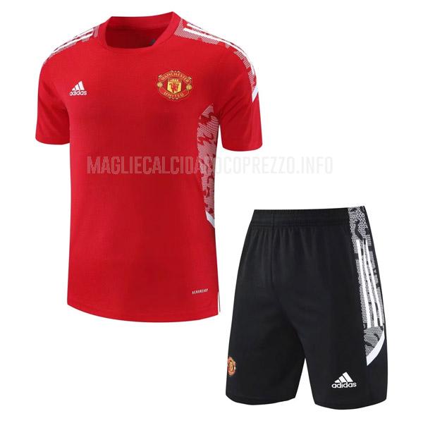 maglietta allenamento e pantaloni manchester united 08g8 rosso 2021-22