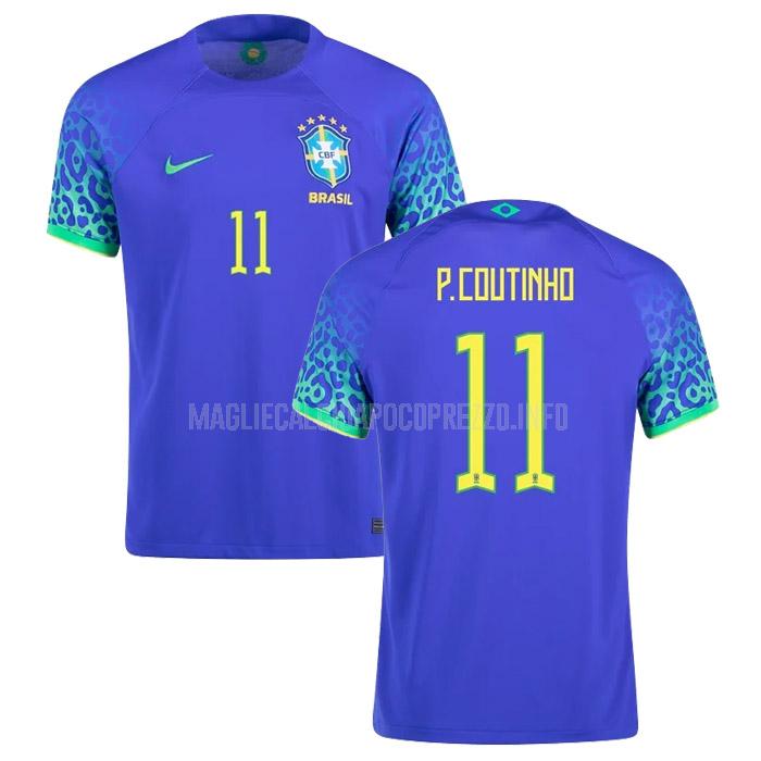 maglietta brasile p. coutinho coppa del mondo away 2022